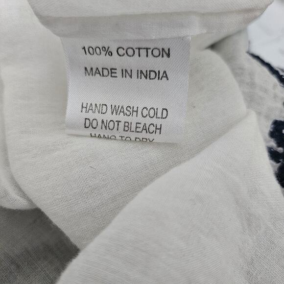 Max Edition Boho Peasant Style Blouse S Ivory Blue Embroidery Lg Beaded Pom Tie - Picture 11 of 11